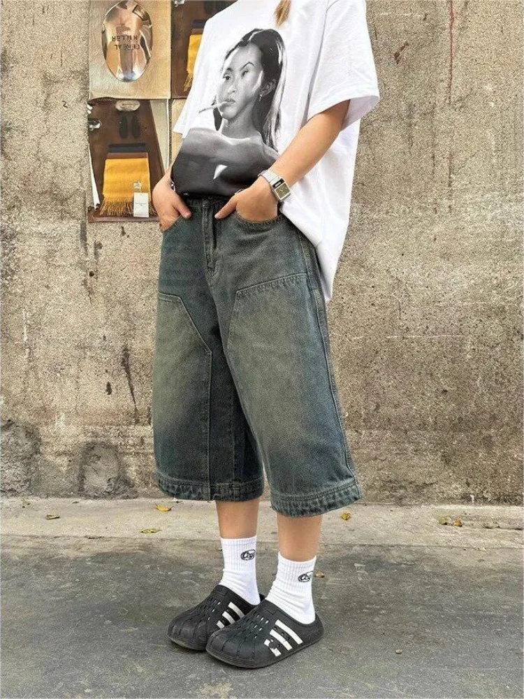 HOUZHOU Y2k Vintage Baggy Woman Jeans Shorts Oversize Harajuku Korean Fashion Jorts Japanese Style Streetwear Denim Pants Summer