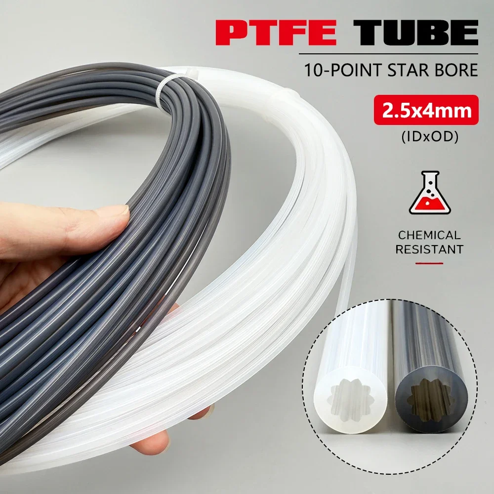 PTFE Tube 2.5mm ID 4mm OD High-Temperature Low-Resistance Star-Shaped Bowden Tube for 1.75mm Filament 3D Printer J-head Hotend