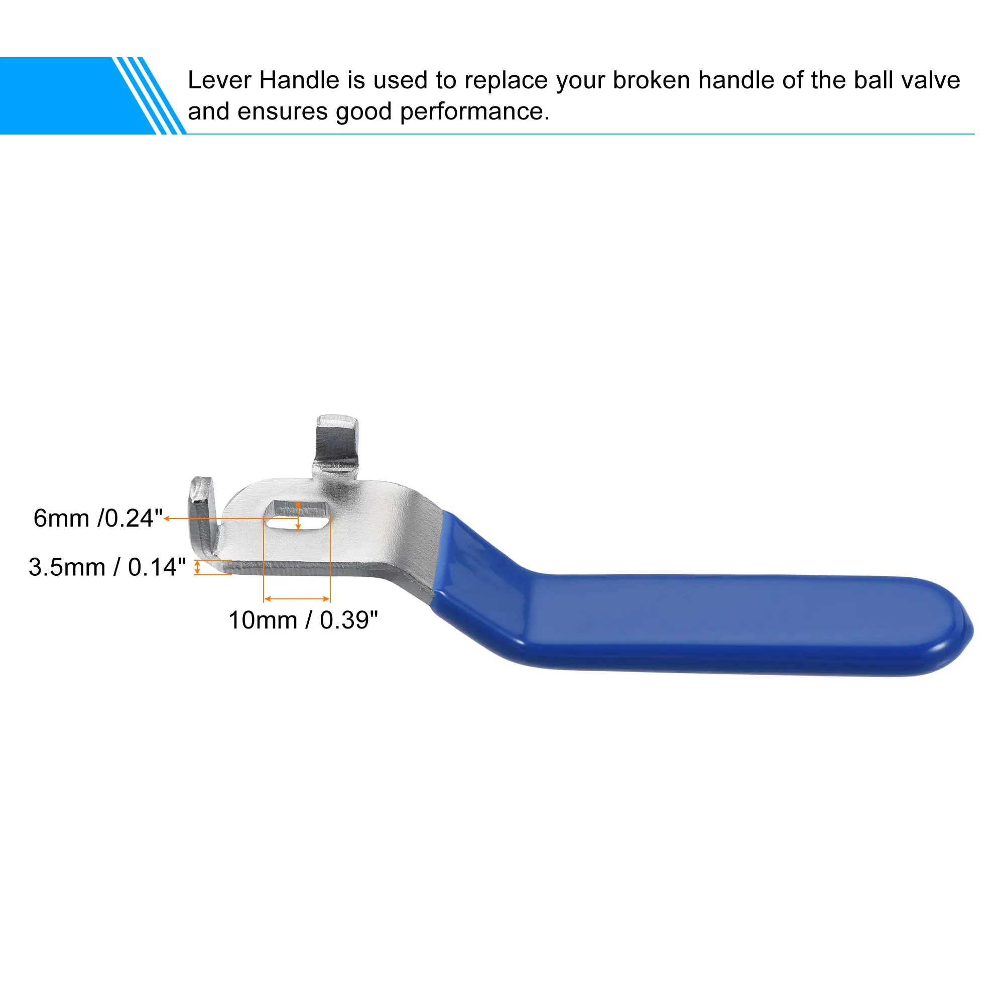 Uxcell 1pcs Lever Handle Iron Chrome Plated Replacement Quarter Turn with Plastic Grip Blue for DN25 Ball Valve