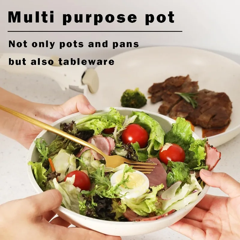 Non Stick หม้อและชุดกระทะพร้อมที่จับ,ชุดเครื่องครัวเซรามิคที่ถอดออกได้, 5pcs Induction KITCHEN Camping หม้อกระทะ