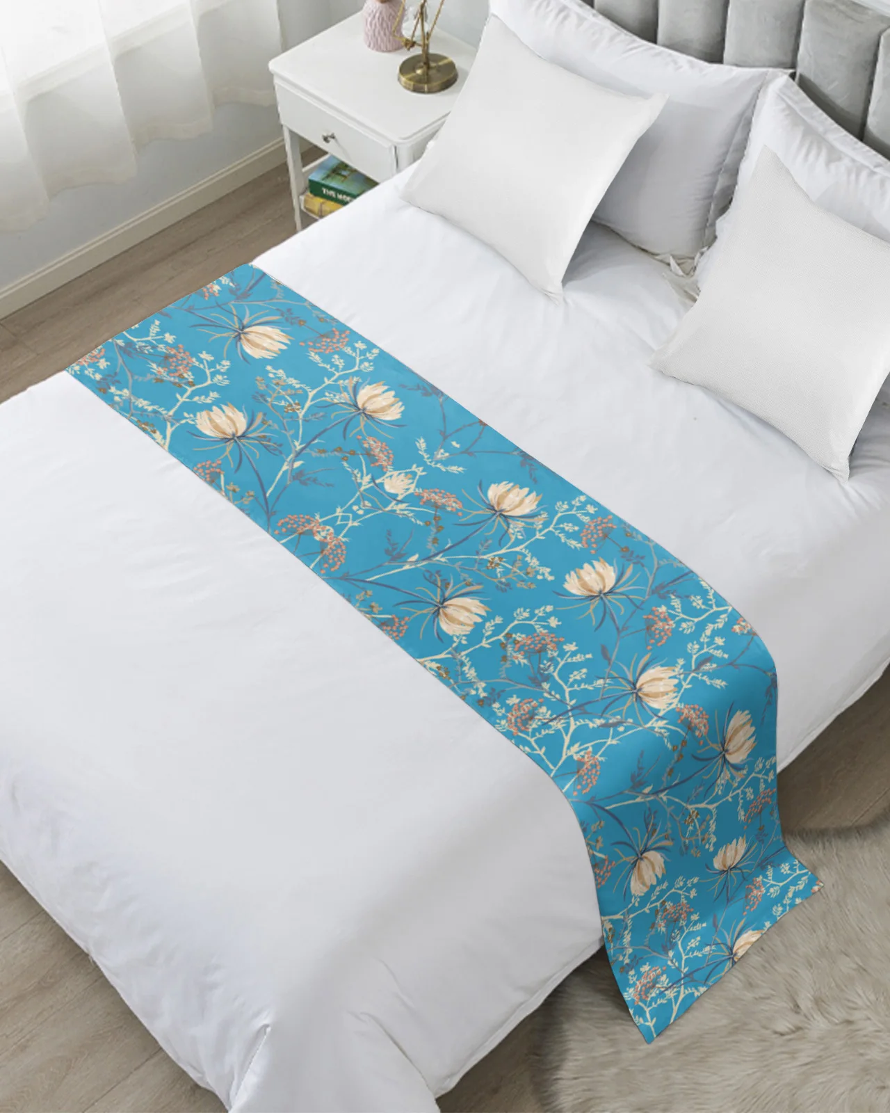 

Vintage Flower Snow Lotus Bedspreads Bed Runner Bed Flag Scarf for Home Hotel Decoration Bedding Single Queen King Bed Cover