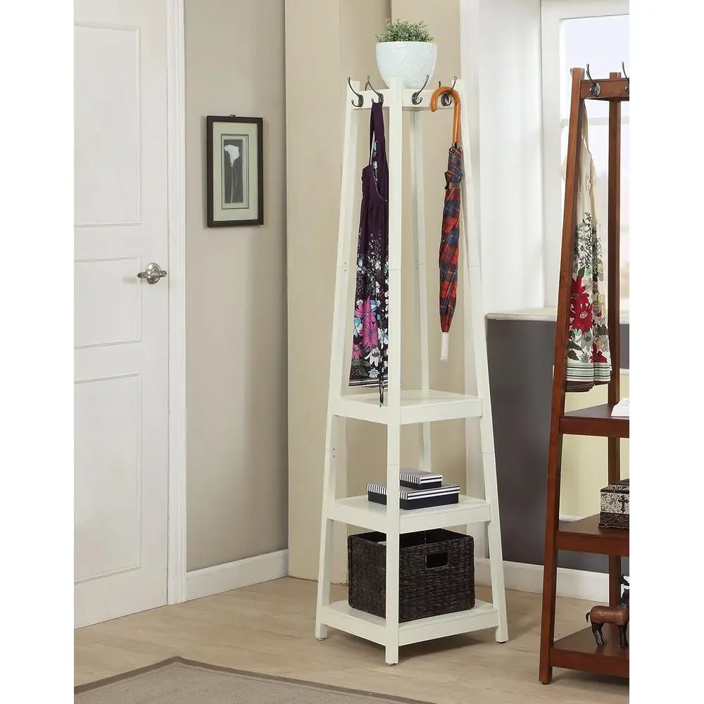 

3-Tier White Storage Coat Rack with Shelves