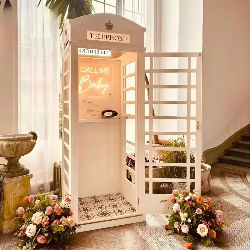Hot-selling white metal arched phone booth, metal phone booth box phone booth, suitable for wedding parties