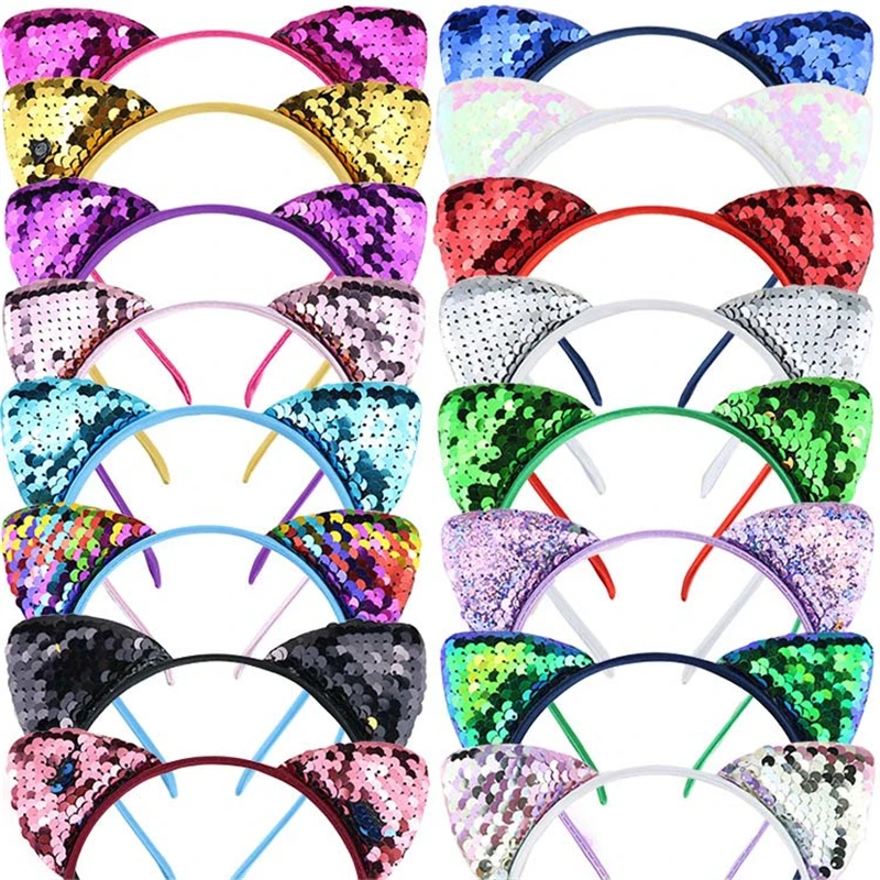 New Sequins Headbands for Girl Party Headband Gift Hair Accessories Cute Cat Ears Hair Band Jewelry Headwear Wholesale