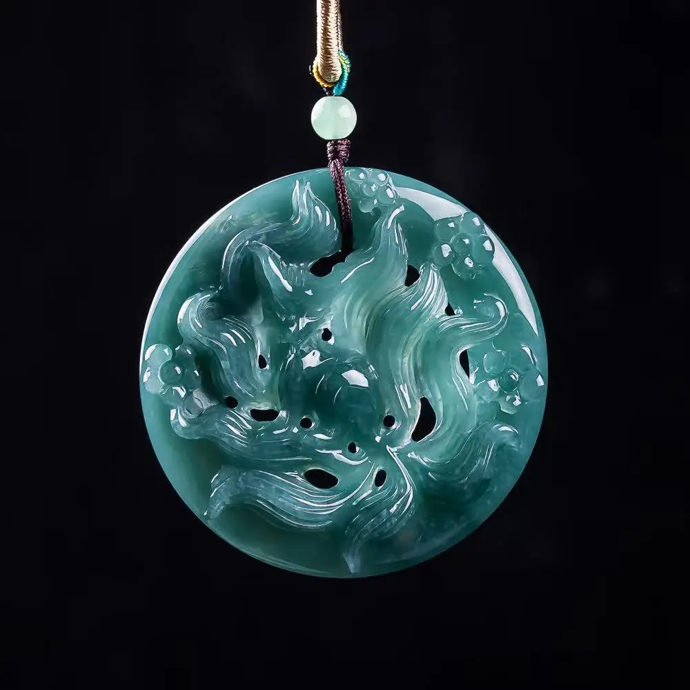

Burmese Jadeite Fox Pendant Accessories Luxury Real Jade Designer Natural Jewelry Necklace Fashion Talismans Gifts for Women