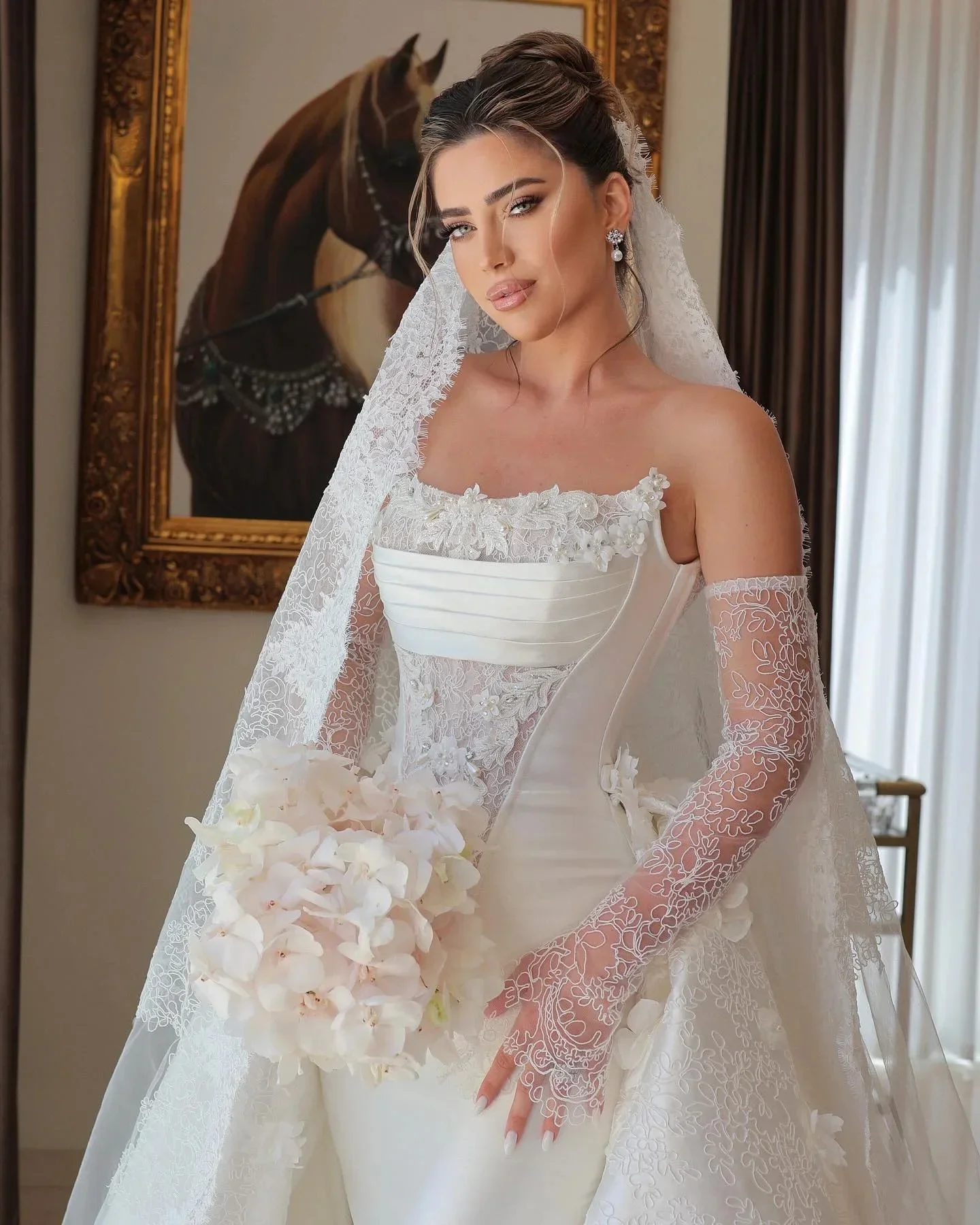 Customized 2026 Elegant White Mermaid 3D Decal Bead Women's Wedding Dress Sexy Exposed Suspender Detachable Skirt Bridal Gown