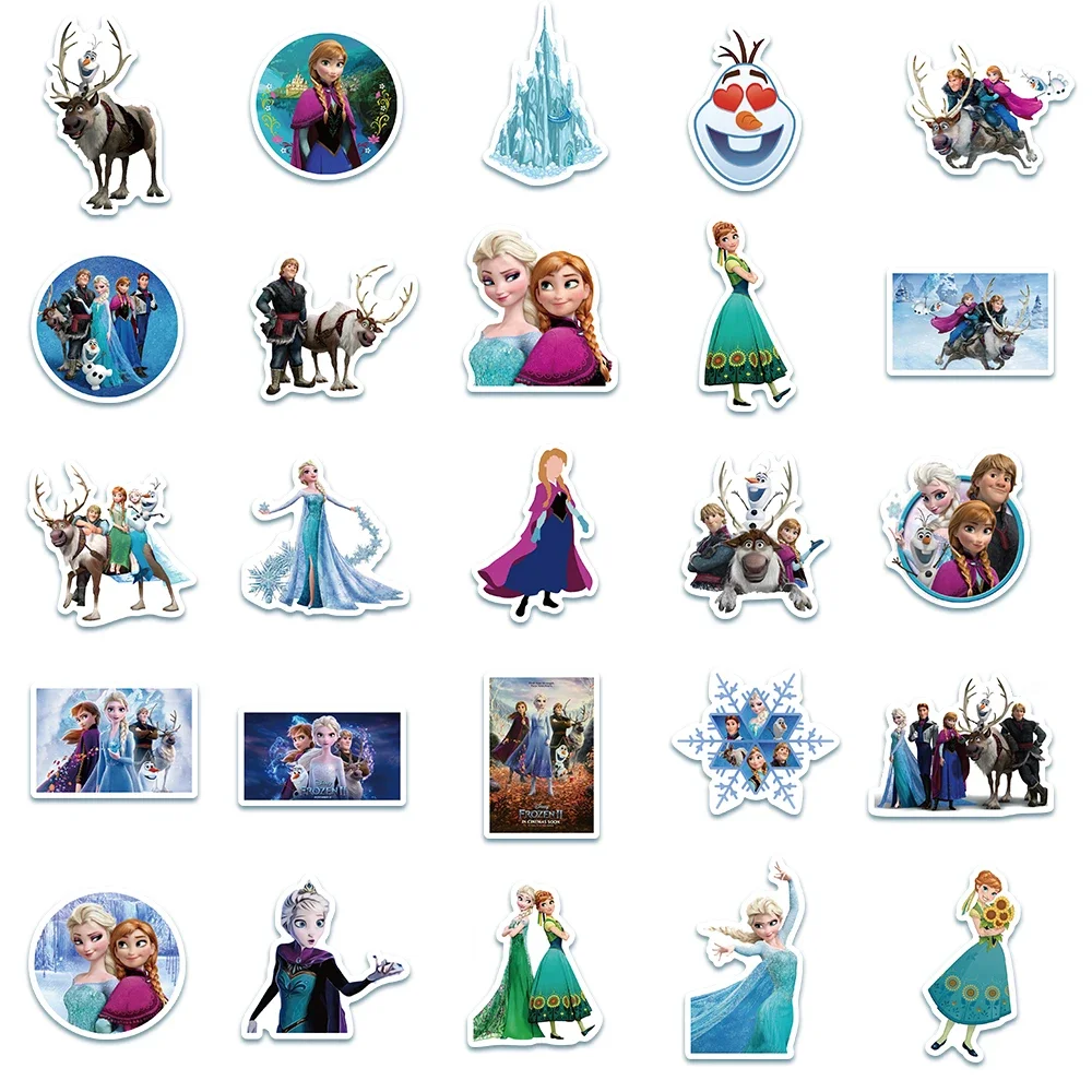 50PCS Disney Frozen Anna Elsa Movie Stickers Anime Decal Skateboard Laptop Motorcycle Cute Kawaii Cartoon Sticker Pack Kids Toy