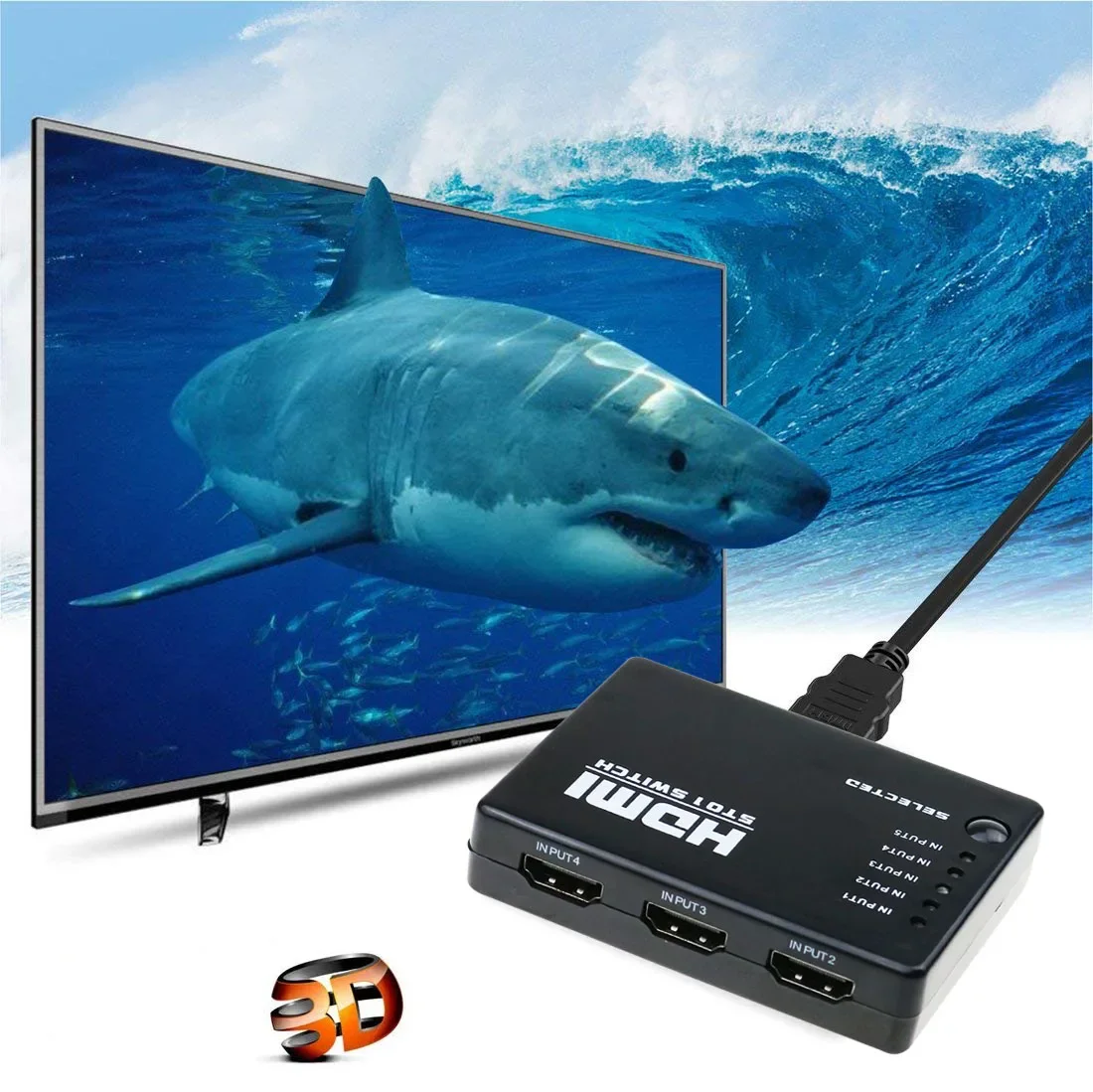 جديد HUB 5 منافذ 1080P فيديو HDMI التبديل الجلاد HDMI متوافق مع الفاصل مع IR صندوق الفاصل عن بعد ل HDTV DVD PS3 #6