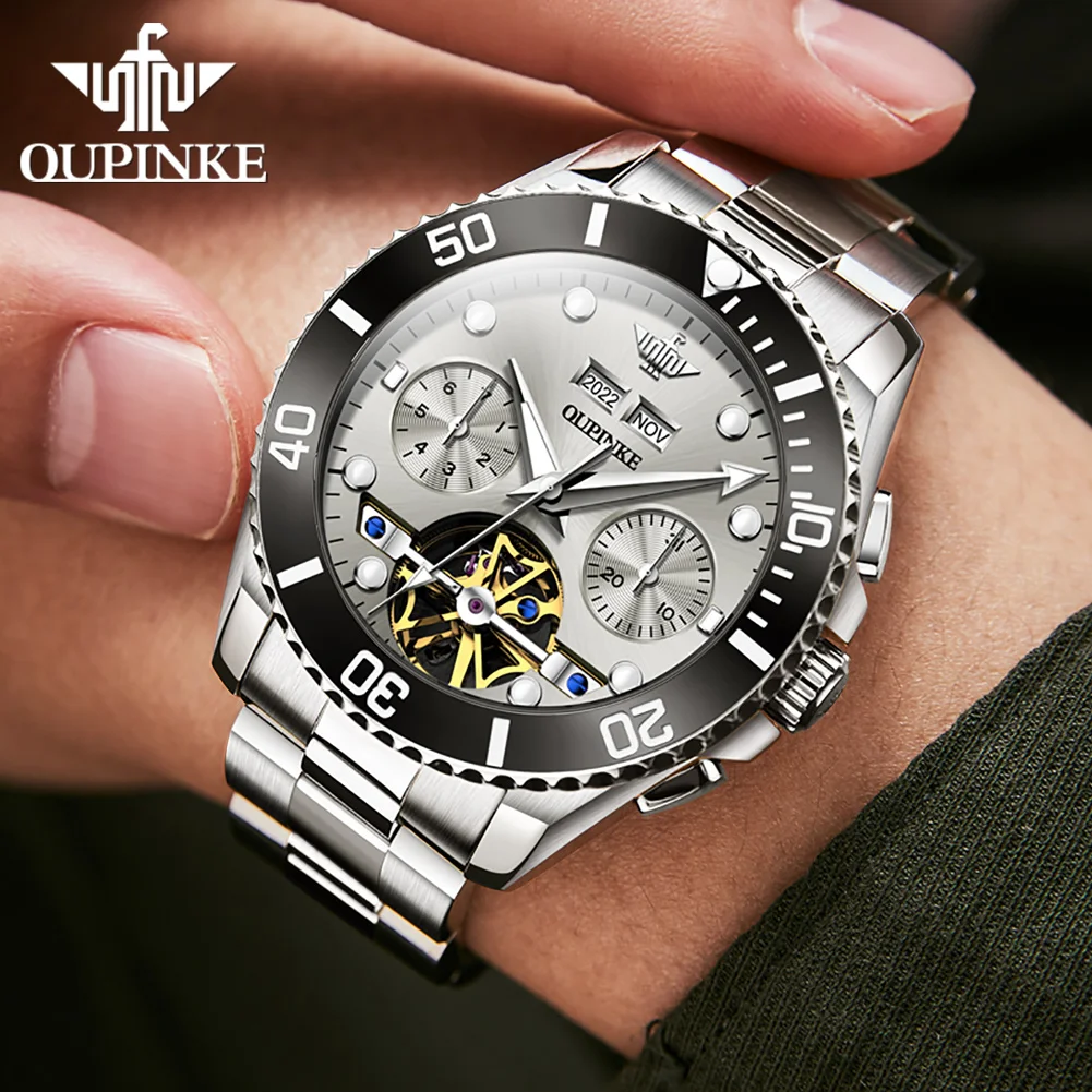 OUPINKE Diving Mechanical Watch for Men TOP Brand Skeleton Waterproof Sapphire Luminous Date Business Automatic Men\'s Watch