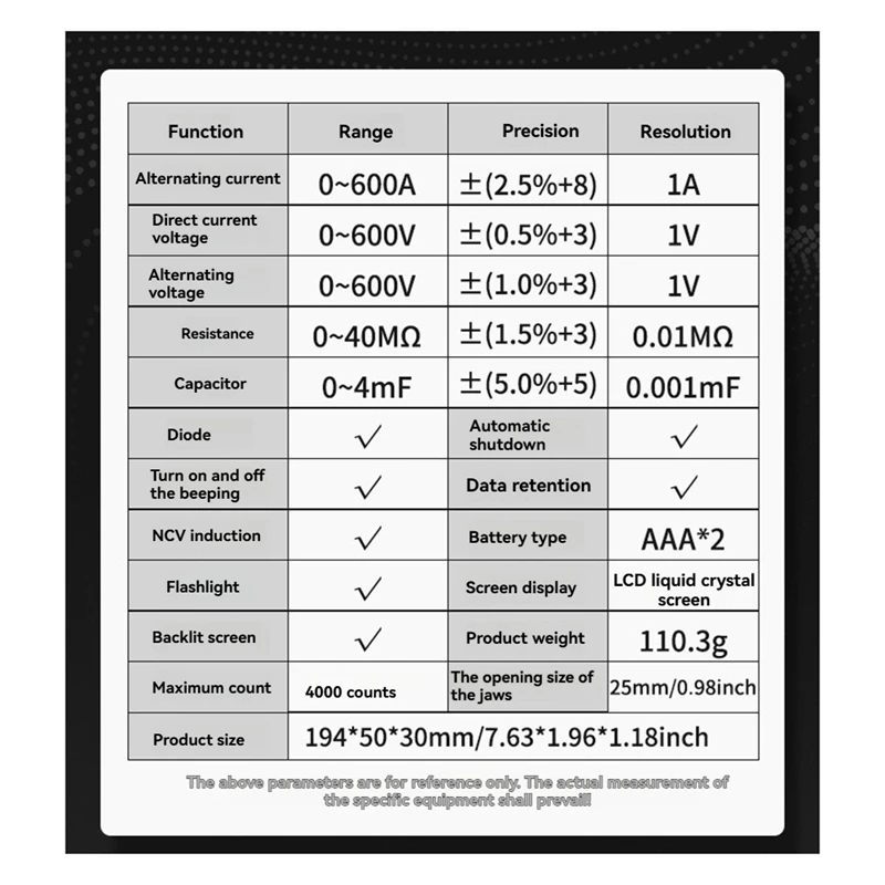 ANENG PN107 الرقمية المشبك متر التيار المتناوب/تيار مستمر الجهد صحيح RMS المتعدد 600A اختبار التيار NCV التعريفي أومر أدوات الأسود والأصفر