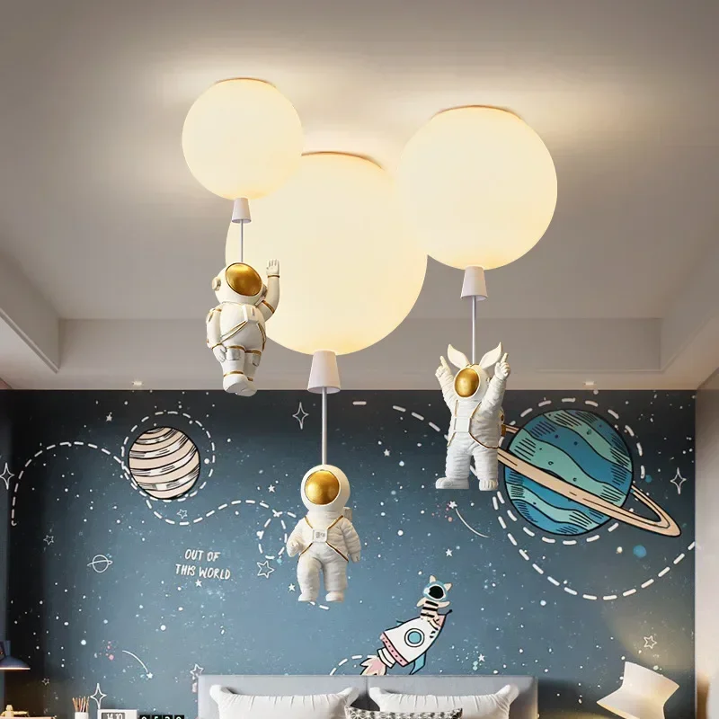 Modern LED Astronaut Balloon Ceiling Pendant Lights For Children Nursery Room Decor Glass Ball Hanging Chandeliers Lamp