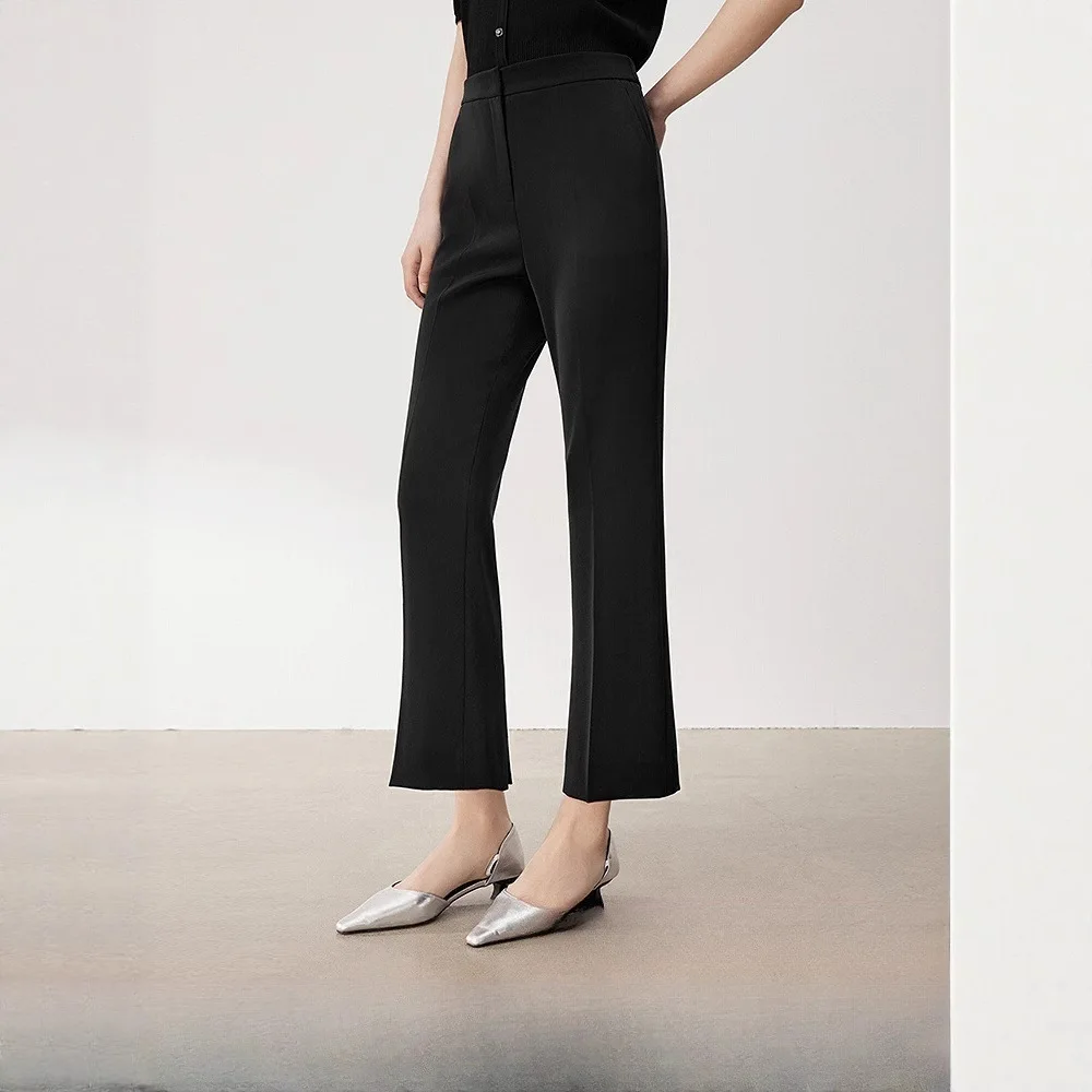 

Autumn Black Micro Flared Small Leg Suit Pants Work Office Lady Slim Fit Trouser Women Casual Style Nine Points Long Pant