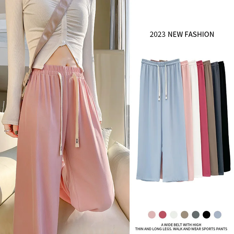 

Summer Women Long Chiffon Pants Casual Elastic Waist Stright Long Wide leg Suit pants Female Casual Spring Female Pants Trousers