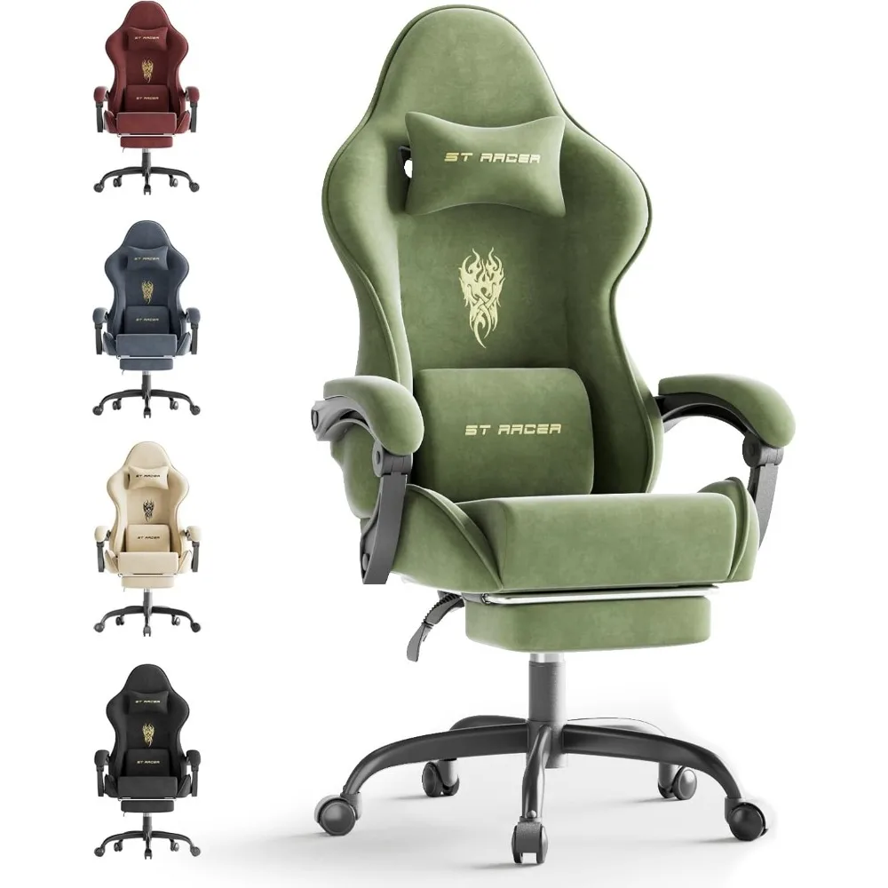 

Velvet Fabric Gaming Chair with Footrest for Adults, Ergonomic Gaming Chairs with Massage Lumbar, Reclining Racing Compu