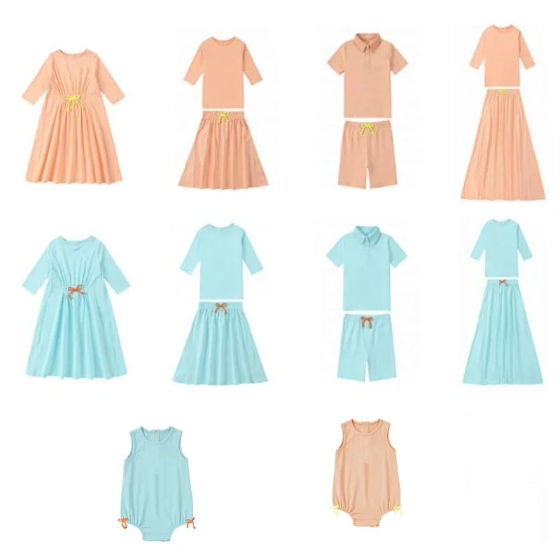 Ap 2025 Spring Summer orange Cotton Solid Casual Clothing Boys Girls Fashion Family Matching Clothes Dress Set