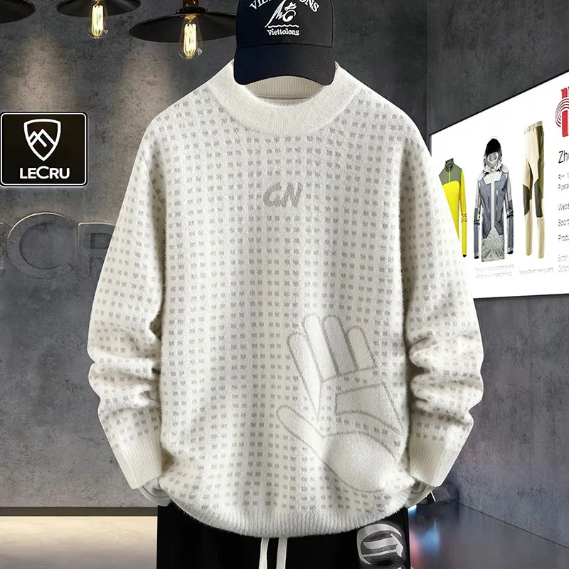 

Pull Homme 2024 New Fall Winter Top Grade Mink Cashmere Jumper Men Thick Warm Clothing Korean Harajuku Mens Fashion Soft Sweater