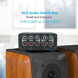 Interruptor de Audio estéreo RCA de 3 vías en 2 salidas, fuente de señal de entrada, Selector de conmutador, caja divisora para HIFI Home Audio pasivo A B AMP