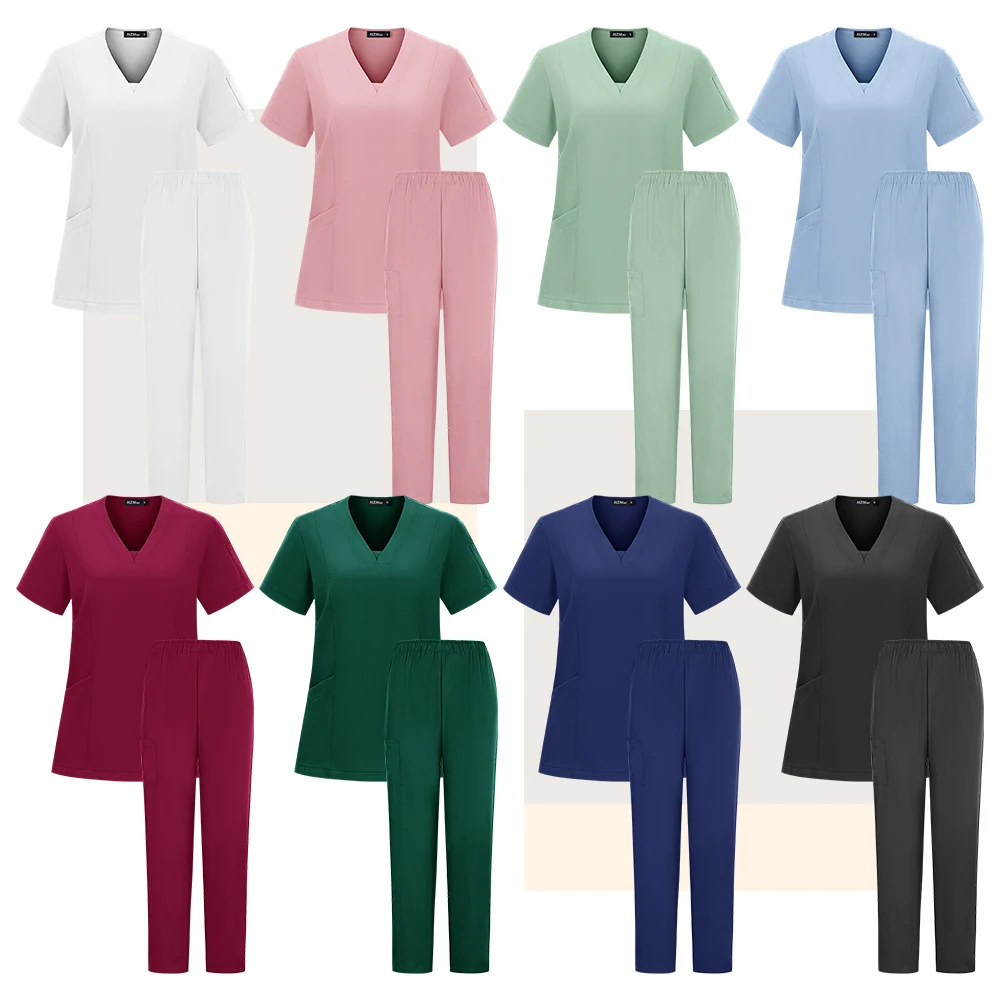 Vendita calda Articoli infermieristici Donna Scrub Set Accessori per infermiere Uniforme medica Morbido comfort Abbigliamento da lavoro clinico Tute da lavoro operative