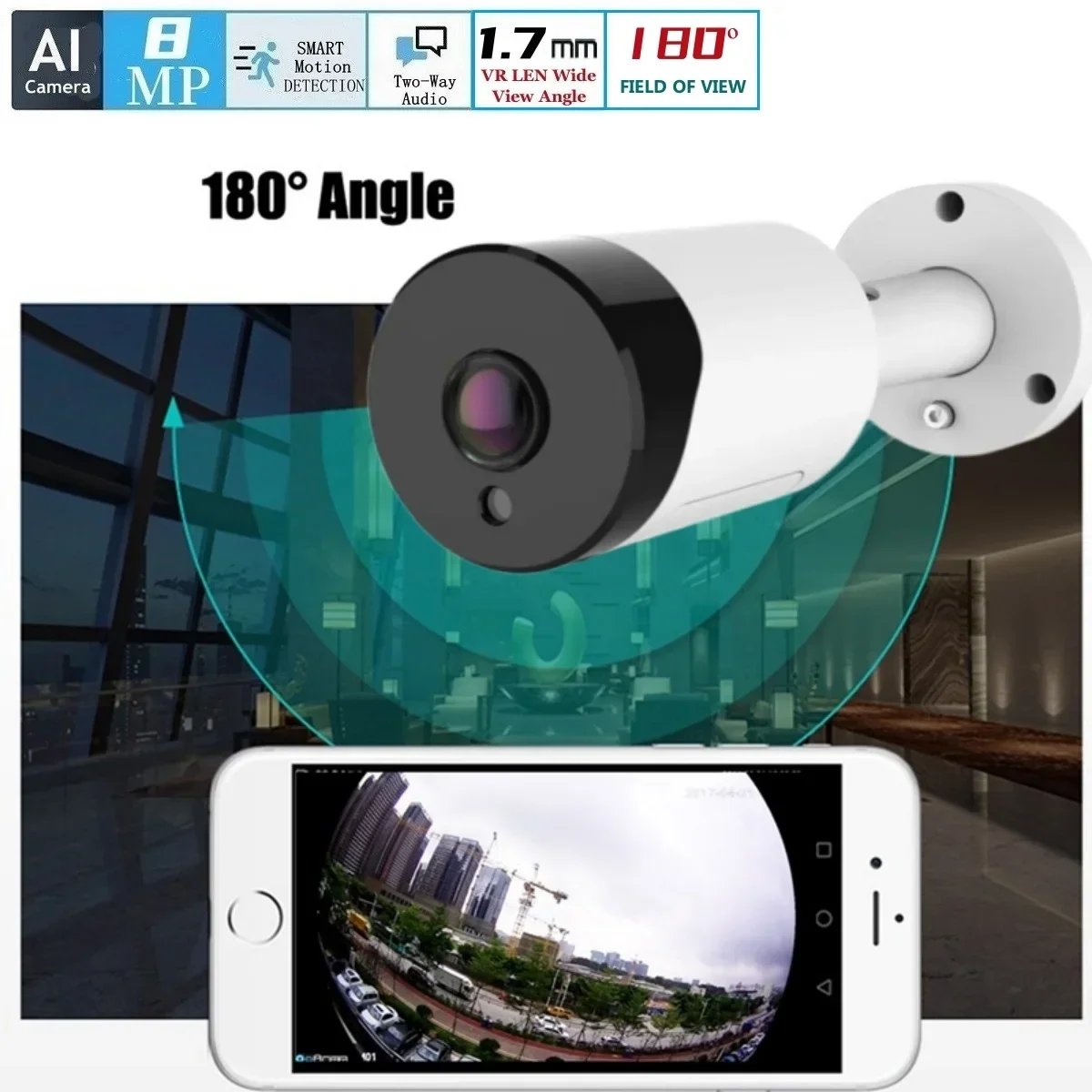 

With Two way audio Night Vision bullet Cam 4K VR Panoramic 180 Degree Poe 8MP 5MP 4MP 3MP IP66 Waterproof Security Camera