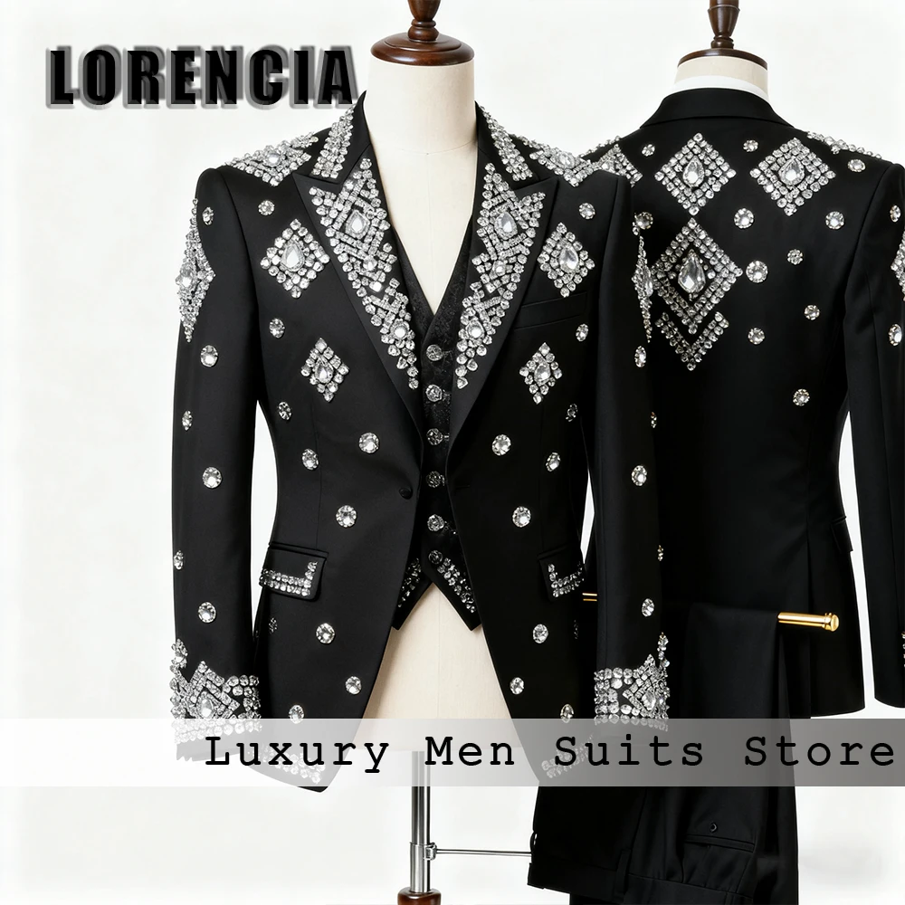 

Роскошные хрустальные костюмы для мужчин, комплект из 3-х предметов с бриллиантами, наряд для свадебной вечеринки, индивидуальный пиджак, брюки, жилет, костюм homme luxe