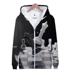 Chess Board Black-and-white 3D Printing Zipper Sweatshirts Men Fashion Oversized Hoodies Harajuku Boys Grils Tops Coat Clothes