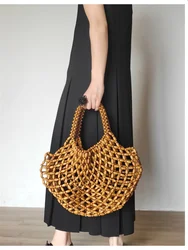 big hollow out  new hand-woven girly natural wood beads handbag retro  beach bags