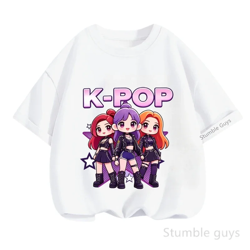 

Soft Kpop Anime Print Kids T Shirt Summer Short Sleeve Casual Fashion Streetwear Comfy Boys Girls Daily Clothes