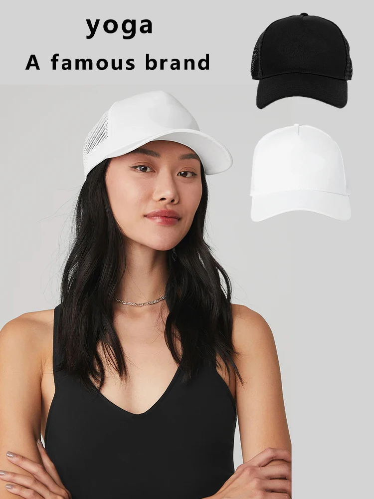 a？？Yoga cap with full logo grid truck driver baseball for men and women with breathable gauze sports baseball cap