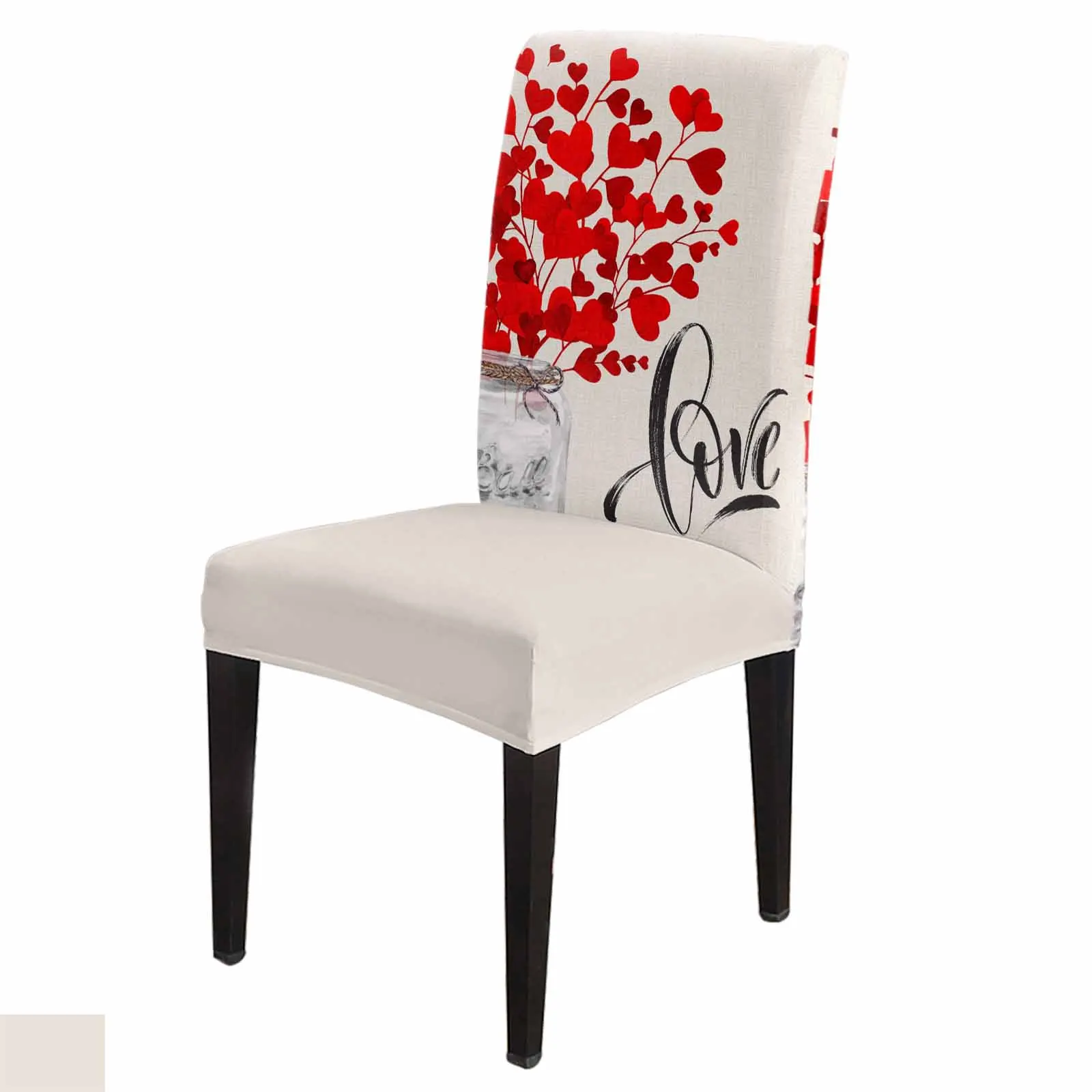 Valentine'S Day Love Flower Glass Bottle Chair Cover Set Kitchen Stretch Spandex Seat Slipcover Home Dining Room Seat Cover