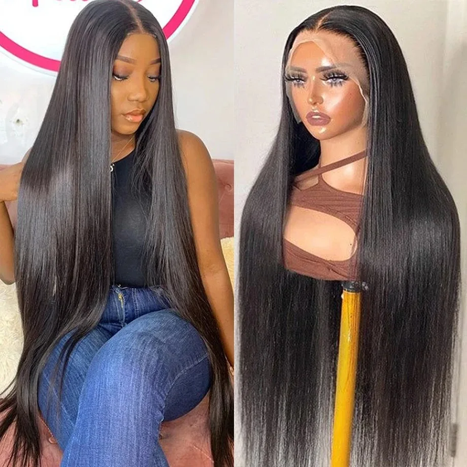 Sophia-Perruque Lace Front Wig Brésilienne Naturelle, Cheveux Lisses HD, 30 38 Pouces, 13x6, Densité 180, pour Femme Africaine