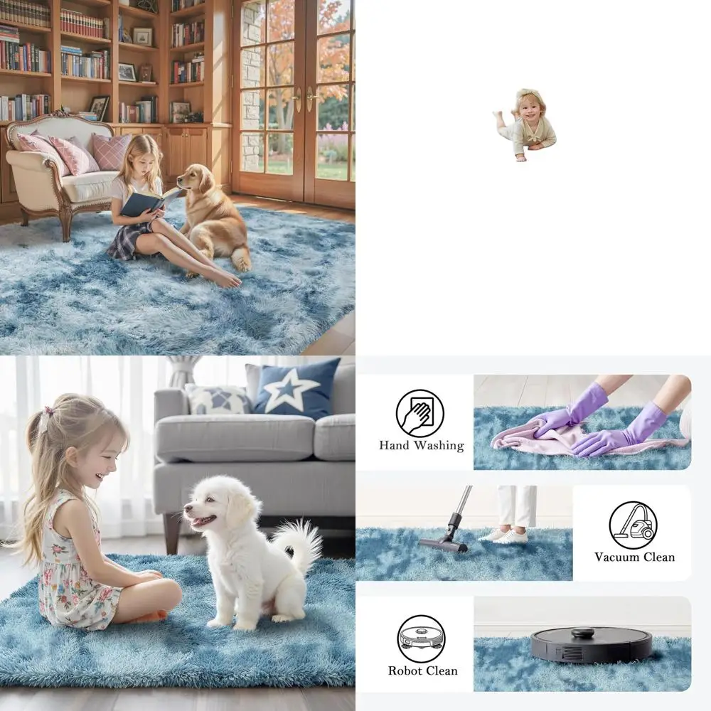 

Fluffy 8x10 Dark Blue Tie-Dye Shag Area Rug for Living Room and Bedroom