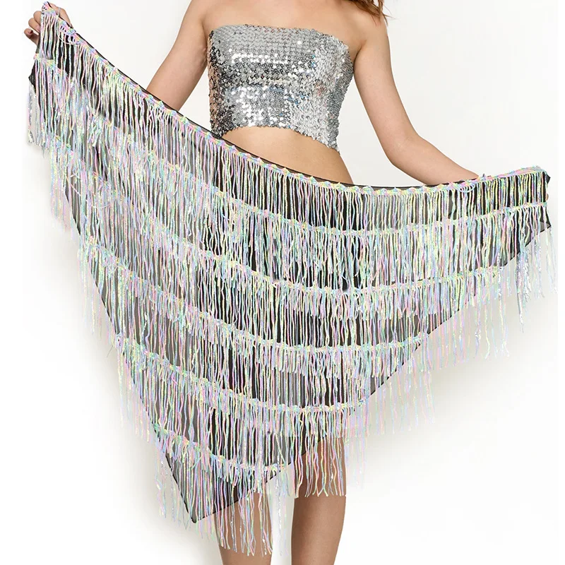 Asciugamano per fianchi con catena in vita per danza del ventre femminile, cintura per danza indiana con nappe con paillettes