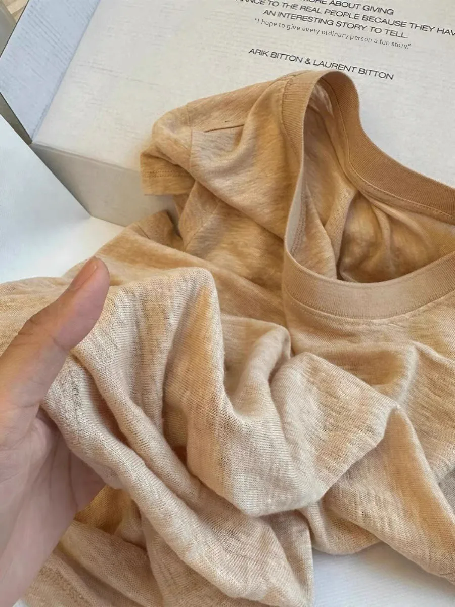 

Skin-friendly Breathable Thin Cotton Linen ort Sve Women's T-irt Summer Casual round Ne Korean Sle Straight Cut