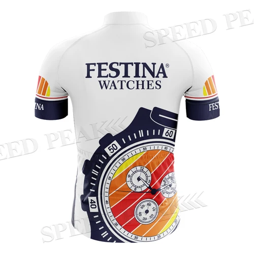 Imagen 2 del producto FESTINA-Conjunto de Jersey de ciclismo Retro, traje de bicicleta clásico, pantalones cortos con pechera de manga de verano para hombre, ropa de equipo, Jersey de bicicleta para hombre