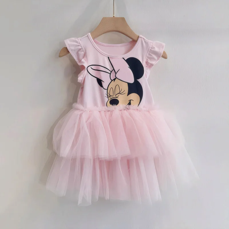 Letnie dziecięce sukienki księżniczki bez rękawów Minnie Mouse Print Dress 1-6Y Girl Casual Dress