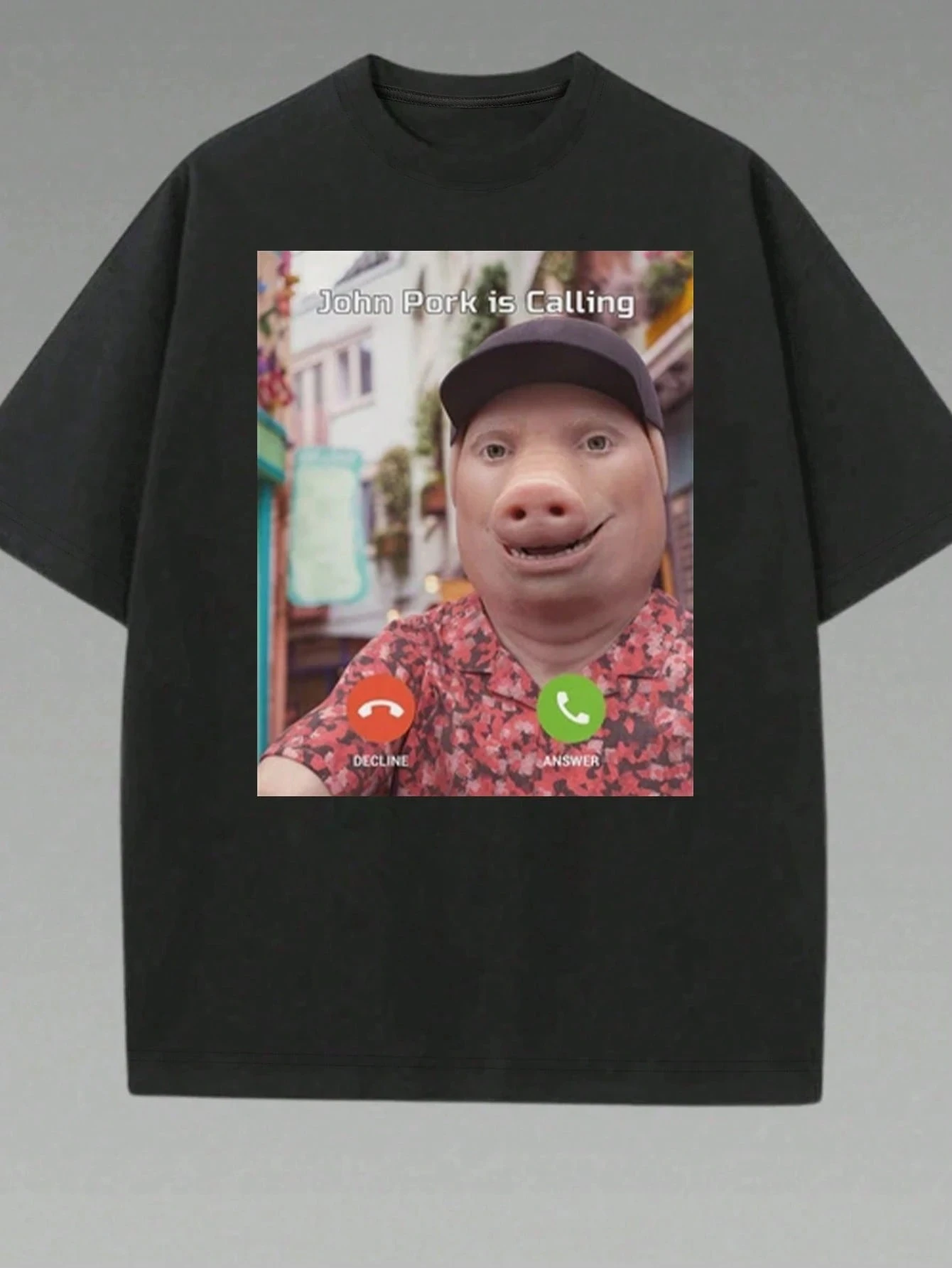 

Fashion Fun John Pork Calling Men's T-Shirt Humor Pig Meme Design Graphic Tee Tops Cute Animal Lovers Summer Tops Men Clothing