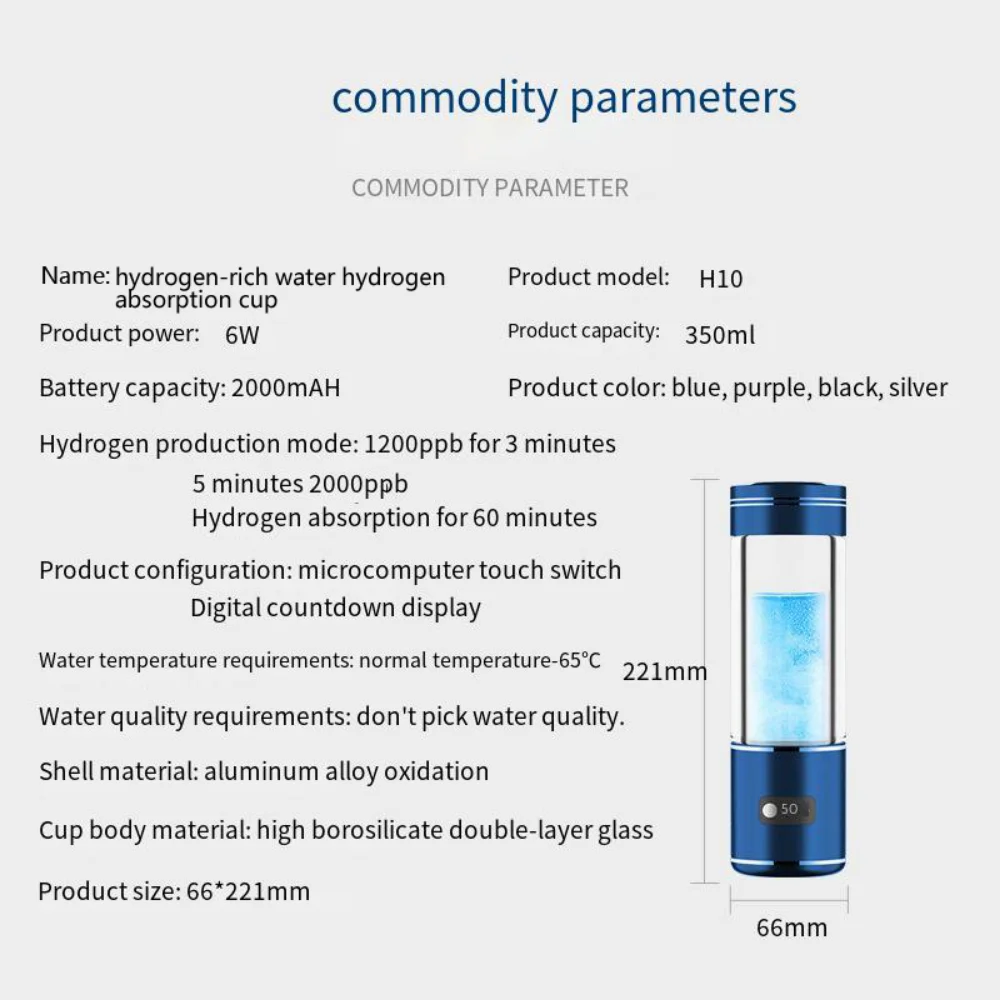 350ML Generator wody hydrogenicznej alkaliczny ekspres do butelki z jonizatorem na wodę Super przeciwutleniacz ORP kubek na wodę bogatą w wodór