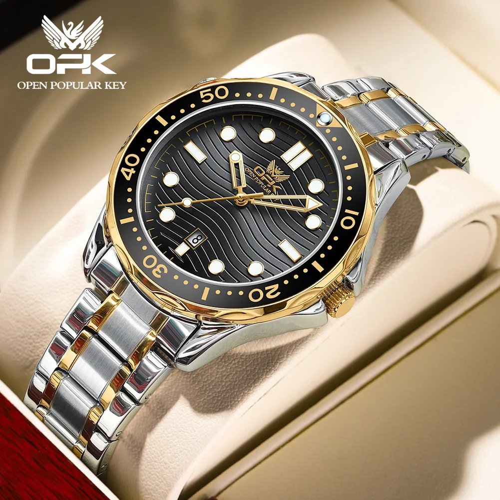 

OPK 8152 Classic Men Quartz Movement Watch Stainless Steel Strap HD Luminous Function Calendar Waterproof Fashion Watch For Men