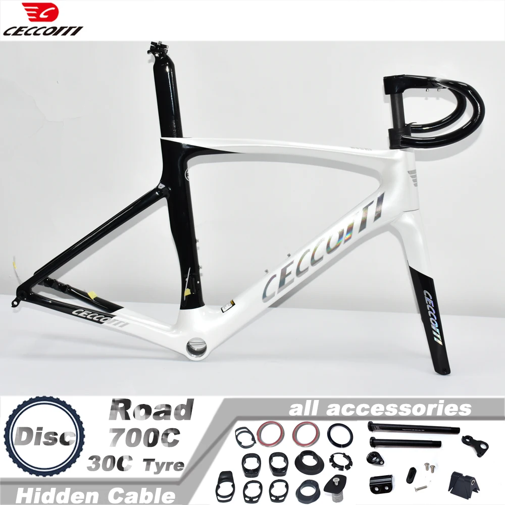 CECCOTTI RF27 Model Laser Logo Carbon Bicycle Frame with Handlebar T47BB Disc Brake Full Internal Cable Road Bike Frame