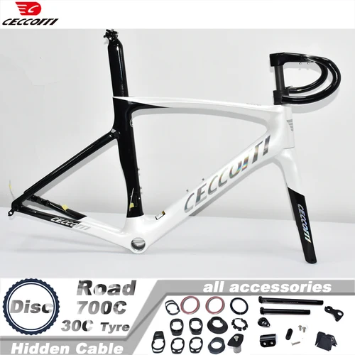 CECCOTTI-Cadre de vélo de route en carbone, modèle RF27, logo laser, guidon T47BB, frein à disque, câble interne complet