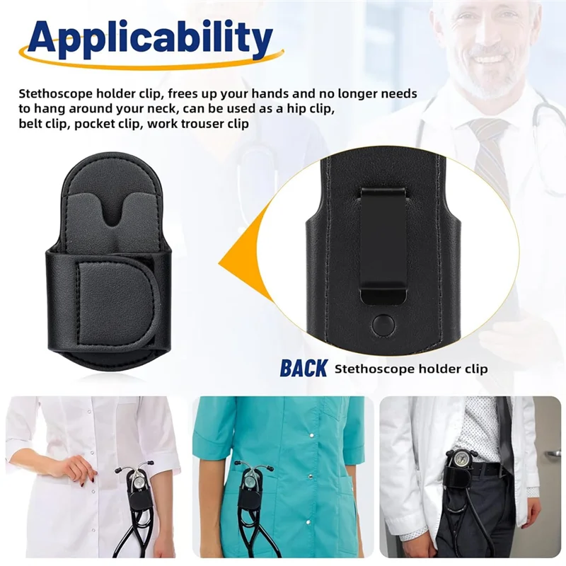 ABRS-PU Leather Stethoscope Holder Hip Clip For Littmann And Most Stethoscopes,Stethoscope Holster Clips Holder Fit For Nurse