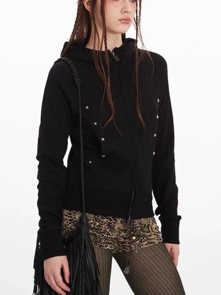 Deeptown Vintage Gray Zip Up Hoodies Women Harajuku Gothic Hip Hop Sweatshirts American Retro Punk Black Streetwear Hoodies