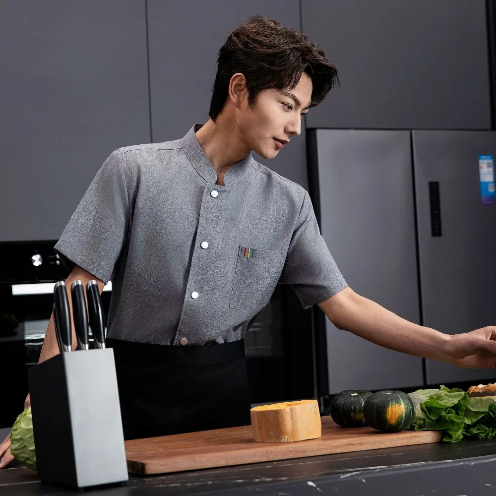 2025 Summer Stretch Mesh Chef Uniform - Short-Sleeve Button-Down Workwear for Hotels & Canteens (Unisex)