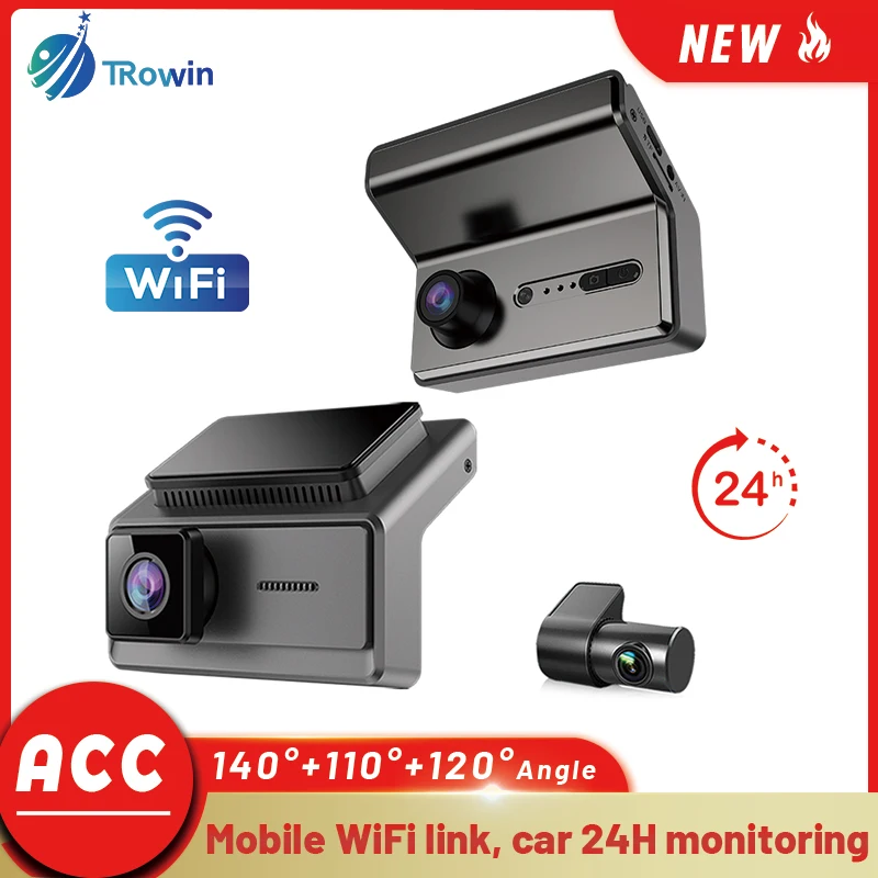 

Car wifi DVR Dash Cam 3cameras 2K 24hour monitor Auto Mobile app LCD 1440P night visionfront inside rear Ultra Record big angle