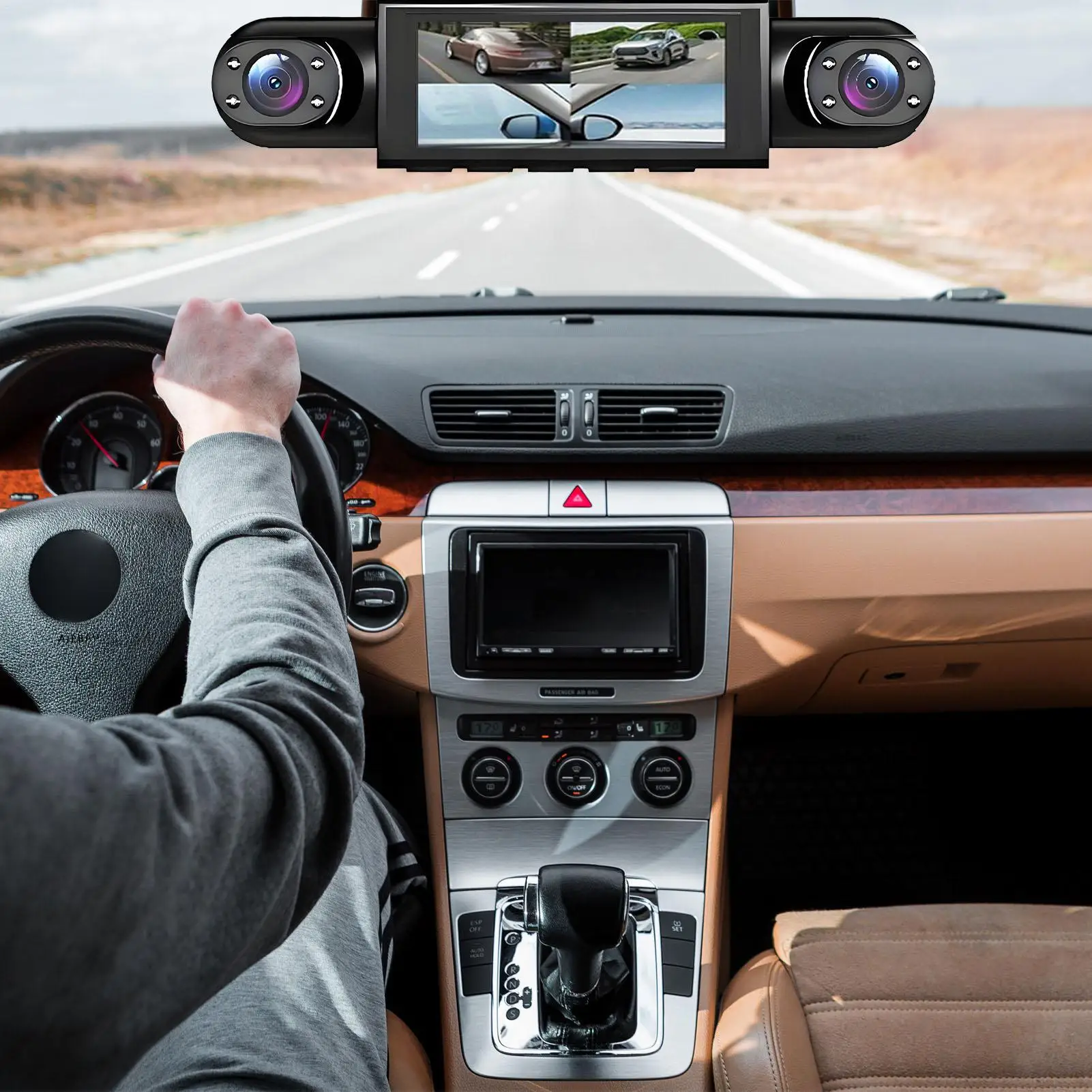 

Car Camera 4 Channel Dash Camera Front Rear Left Right Recorder 1080P High Definition with 32G Card Reversing Image for Parking