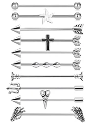 16G Skeleton hand Industrial Barbell Surgical Steel Short Cartilage Earring Body Piercing Jewelry for Women Men Rod Length 38mm