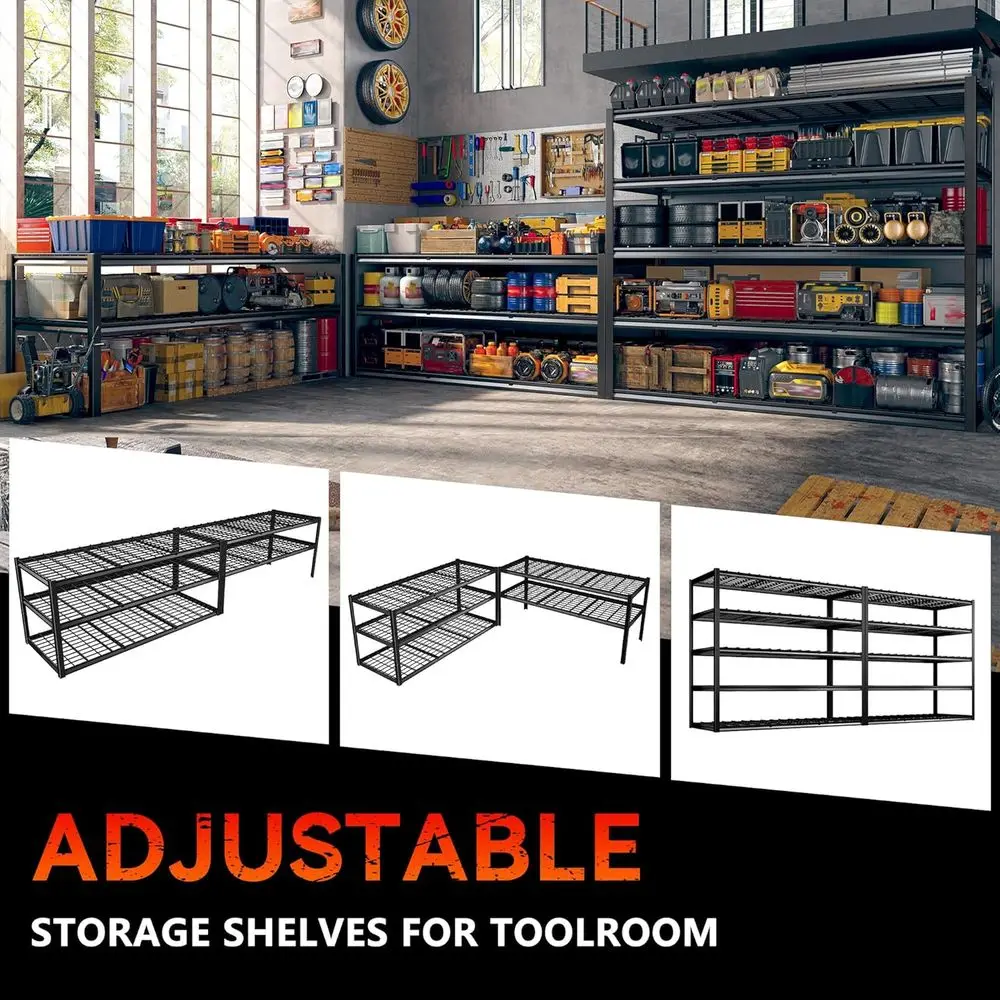 60 Heavy-Duty Metal Garage Shelving, 5-Tier Adjustable Storage Rack, 3000 lbs Capacity