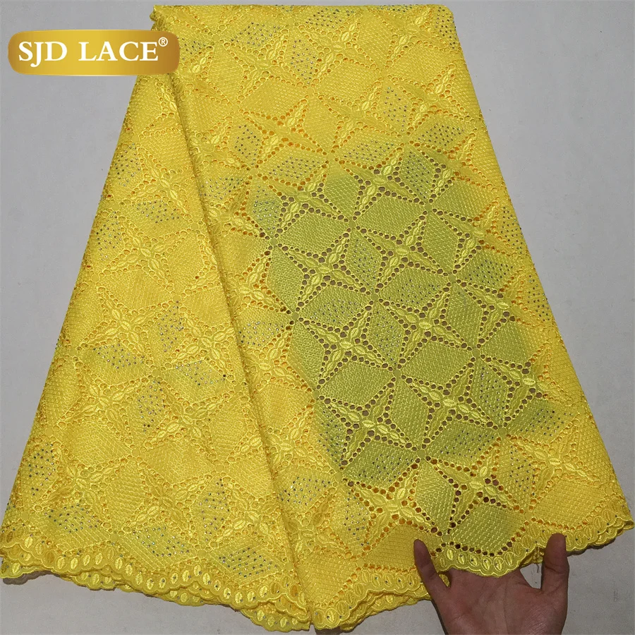 

SJD LACE 5 Yards Nigerian Cotton Swiss Voile Lace Fabric 2024 Latest African Stones Cotton Fabrics for Sewing Women Dresses 4108