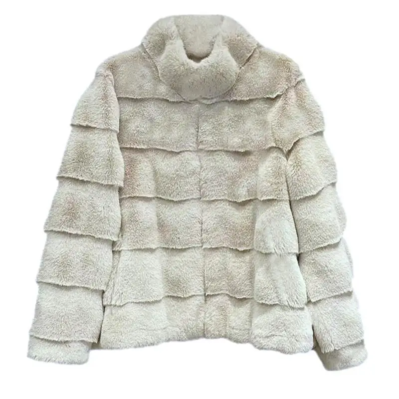 معاطف من الفرو الصناعي سترات نسائية قصيرة Y2k ملابس الشارع معطف بياقة واقفة سترة سميكة دافئة ملابس خارجية أنيقة للعمل لخريف وشتاء 2025