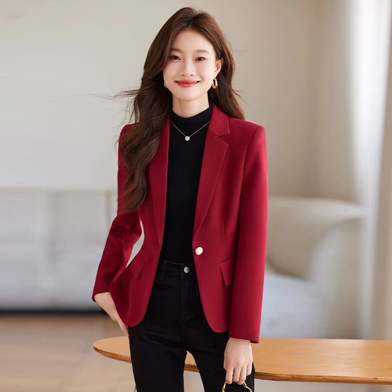 ZJYT Korean Fashion One Button Blazers Mujer Women\'s Coat Jacket Autumn Outerwears Elegant Office Casaco Plus Size Veste Femme